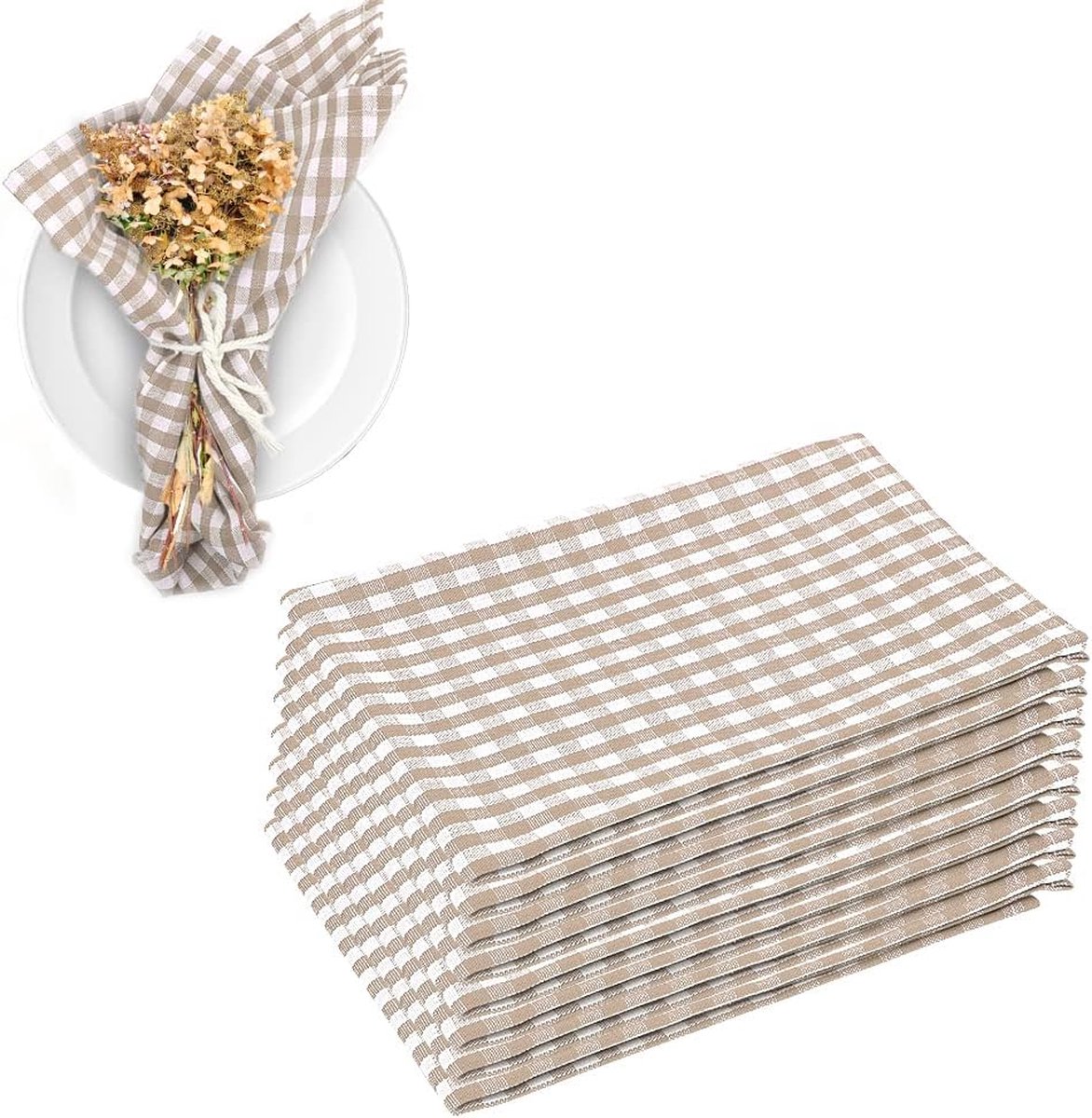 Servetten, servetten, stof, 100% katoen, Scandinavische landhuisstijl, geruite servettendoek, 45 x 45 cm, servetten voor bruiloft, tafeldecoratie, Kerstmis, verjaardag, café, feest-amandel
