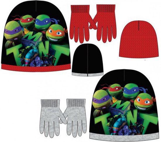 Zwart-rode winterse set van Teenage Mutant Ninja Turtles - Muts + handschoenen - 52 cm
