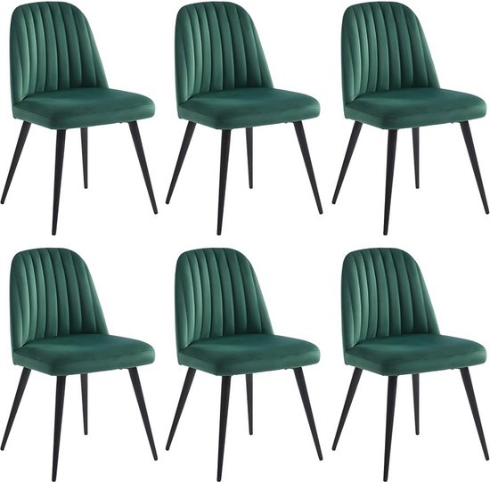 Set van 6 stoelen ELEANA - Fluweel en zwart metaal - Groen L 49 cm x H 81 cm x D 52 cm