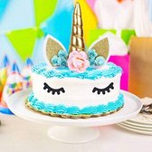CHPN - Cake topper - Unicorn Cake Topper - Eenhoorn Versiering - Blauw & Roze - Goud Glitter - Taart Decoratie voor Verjaardag Feestje Traktatie! - Kinderfeestje - Kindertaart