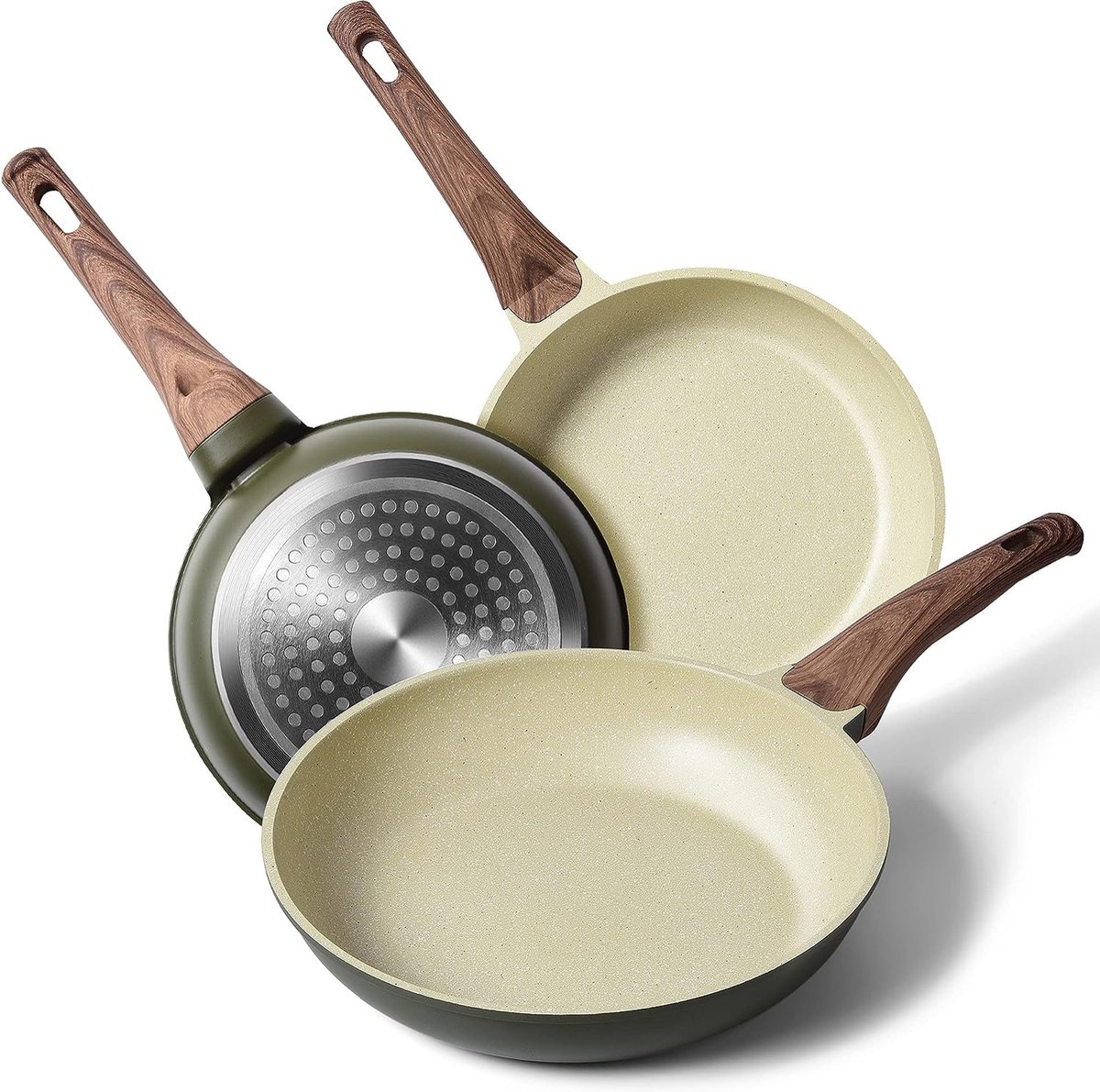 Inductie Non-Stick Koekenpannenset 20-24-28cm Granieten Kleine Omelet Pannen Set met Bakelieten Handvat Eierpannen Skillet Set Geschikt voor alle Fornuizen