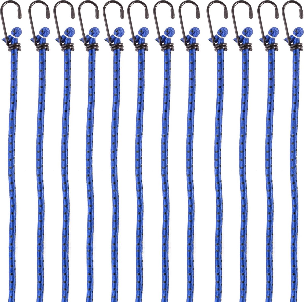 Set 12 snelbinders met haak - 88 cm lengte - Spanelastiek voor camping, outdoor of bagage - In blauw