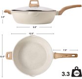 Nonstick Saute pan, koekenpan met deksel, graniet coating, geschikt voor alle kachels, inclusief inductie, 32cm