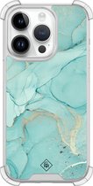 Casimoda® hoesje - Geschikt voor iPhone 14 Pro - Marmer mint groen - Shockproof case - Extra sterk - Siliconen/TPU - Mint, Transparant
