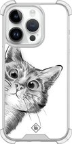 Casimoda® hoesje - Geschikt voor iPhone 14 Pro - Kat Kiekeboe - Shockproof case - Extra sterk - Siliconen/TPU - Wit, Transparant