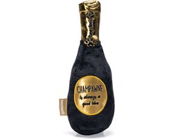 Beeztees Champagnefles - Hondenspeelgoed - Pluche - Zwart/Goud - 30x9x9 cm