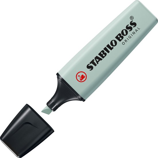 STABILO BOSS ORIGINAL marker in pastelgroen, met de dop ernaast.