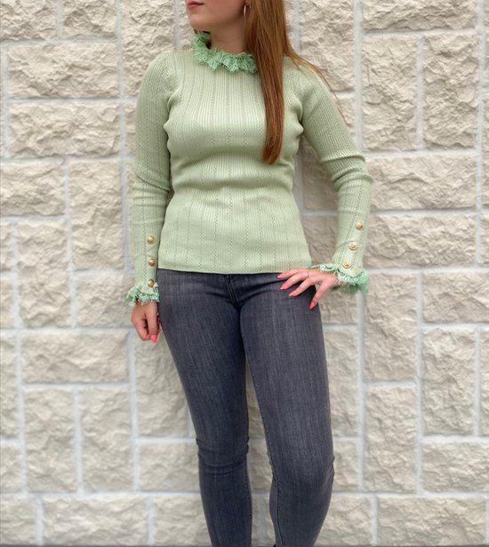 Sweater Jolene - Dames - Mint - Kraag met kant - Maat S/M