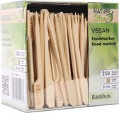 NatureStar Foodmarkers Vegan van bamboe - 250 stuks - houten spiesjes - prikkers 9 cm - wegwerp - volledig composteerbaar