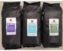 Koffiebonen proefpakket 3 kg (3 x 1 kg), probeer onze beste professionele melanges, "De Italiaan": 100% Arabica, "Tikkiebeter": 80% Arabica & 20% Robusta, "DeAlleskunner":60% Arabica & 40% Robusta,