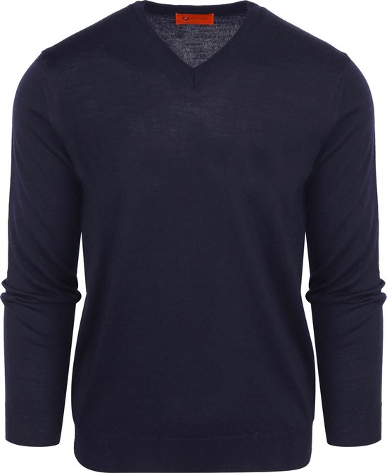 Suitable - Pullover V-Hals Wol Donkerblauw - Heren - Maat L - Slim-fit