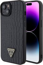 Guess iPhone 15 Plus Hardcase hoesje - Triangle Logo - Croco - Zwart - Bescherming