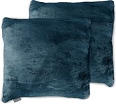 Eleganzzz Sierkussens Flanel Fleece - Steel Blue - Sierkussens 50x50cm - Set van 2 Kussens - 100% Flanel Fleece Voorzijde - 100% Velvet Achterzijde