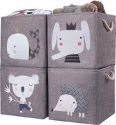 Kinderopbergbox set van 4 28x28x28 cm opvouwbare opbergmand kinderen voor plank. Ideaal voor Kallax inzet, speelgoedkist, speelgoed, boeken, kinderkamer. Grijze olifant