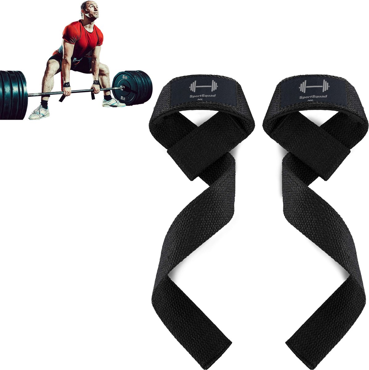 SportSquad Lifting Straps 2 Stuks - Wrist Wraps - Deadlift Straps - Krachttraining Accessoires - Powerlifting - Bodybuilding - Gym Straps - Fitness - Zwart