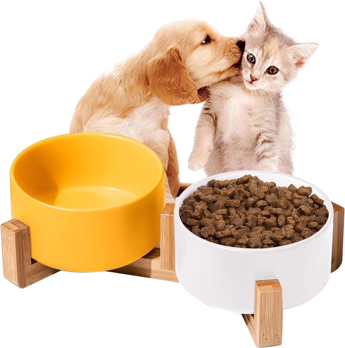 Navaris 2 voerbakjes met standaard - Keramische voerbakset met bamboe houders voor katten en honden - Deens ontwerp - Vaatwasserbestendig Navaris 2 voerbakjes met standaard - Keramische voerbakset met bamboe houders voor katten en honden - Deens ontwerp - Vaatwasserbestendig