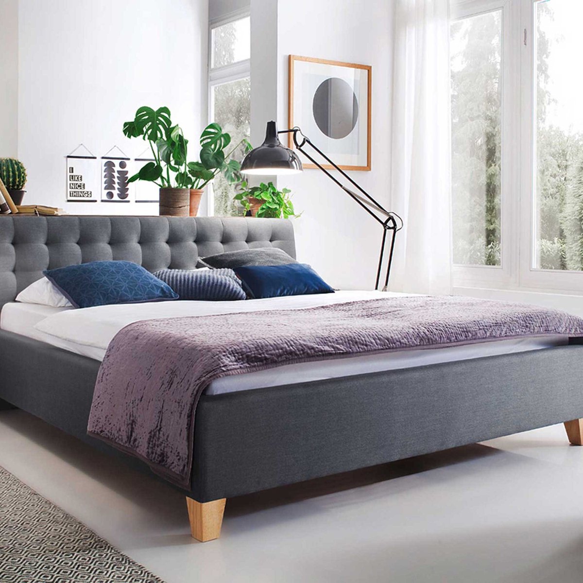 Gestoffeerd Bed Camille 180x200 - Grijs - Meise - Tweepersoons Gestoffeerd Bed - Grijs - Textiel; Polyester Tweepersoons Normaal Bed