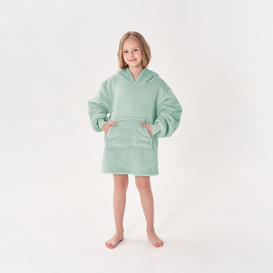 JUNIOR Sweat à capuche oversize pour enfant - 50x70 cm - Sweat à capuche et couverture en un - avec capuche - Jadéite - vert