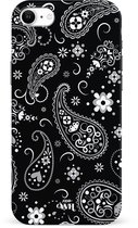 xoxo Wildhearts Paisley Dawn Black - Double Layer - Zwart hoesje geschikt voor iPhone SE 2022 / SE 2020 / 8 / 7 hoesje - Hartjes patroon case bloemen - Siliconen en TPU hoesje geschikt voor de iPhone SE 2022 / SE 2020 / 8 / 7 - zwart