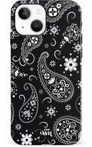 xoxo Wildhearts Paisley Dawn Black - Double Layer - Zwart hoesje geschikt voor iPhone 13 hoesje - Hartjes patroon case bloemen - Siliconen en TPU hoesje geschikt voor de iPhone 13 - zwart