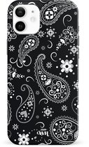 xoxo Wildhearts Paisley Dawn Black - Double Layer - Zwart hoesje geschikt voor iPhone 12 hoesje - Hartjes patroon case bloemen - Siliconen en TPU hoesje geschikt voor de iPhone 12 - zwart