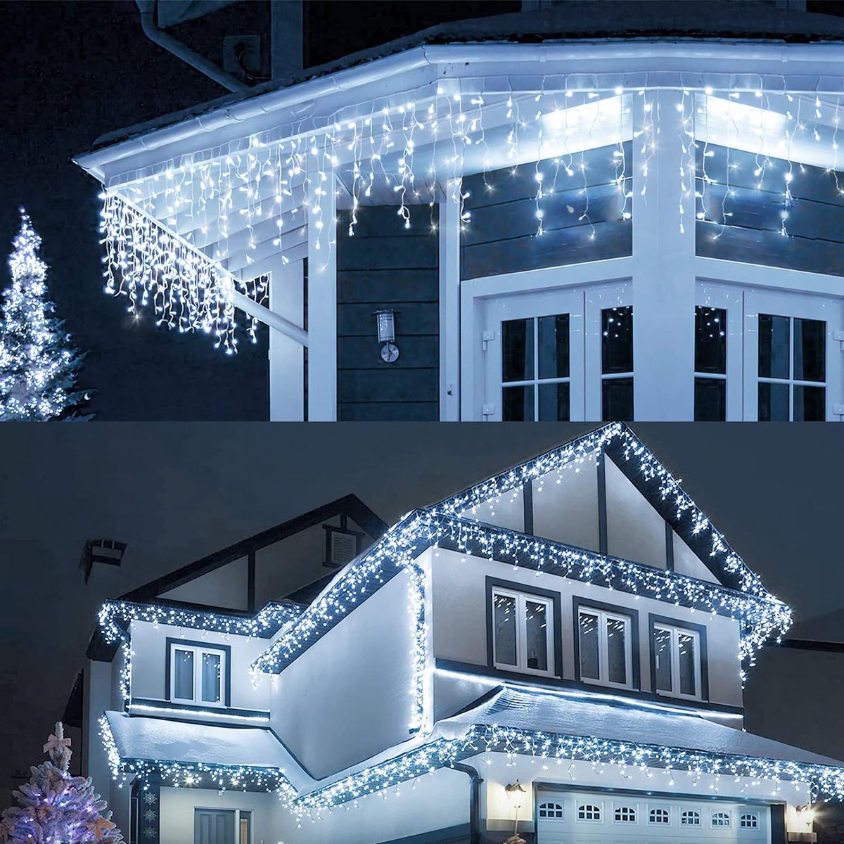 IBaycon Guirlande Lumineuse Extérieure, 12M 400 LED Blanc Chaud Glaçons D'extérieur Avec 80 Stalactite, Minuterie, 8 Modes, Rideau De Fenêtre étanche Les Décorations De Noël De L'avant-toit