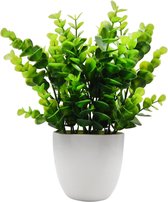 Mini kunststof eucalyptus kunstplanten met vaas voor bureau, thuis en vrienden 'geschenk, nep installatie met plastic potten voor woondecoratie (groen)