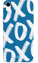 xoxo Wildhearts Can't Talk Now Blue - Single Layer hoesje - Blauw hoesje geschikt voor iPhone Xr - Beschermhoesje case geschikt voor iPhone Xr hoesje blauw - Tekst blauw - wit