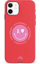 xoxo Wildhearts Love Yourself Red - Single Layer - Rood hoesje geschikt voor Apple iPhone 11 - Hoesje met smiley emoji - Hardcase case geschikt voor iPhone 11 - Smiley case - rood