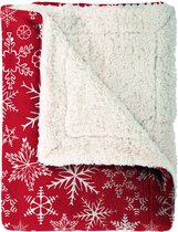 Mistral Home - KERSTPLAID - flannel sherpa - 130 x 170 cm - sneeuwkristallen - rood