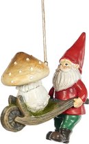 Kaboutertje met kruiwagen en paddenstoel - Kersthanger of Herfstdecoratie