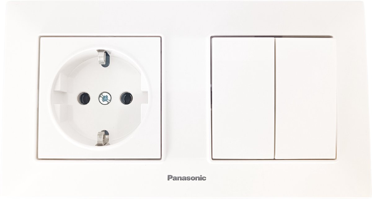 Panasonic-Stopcontact Serieschakelaar Combinatie-Wandcontactdoos-Wit-Randaarde-Compleet-Arkedia Slim Serie