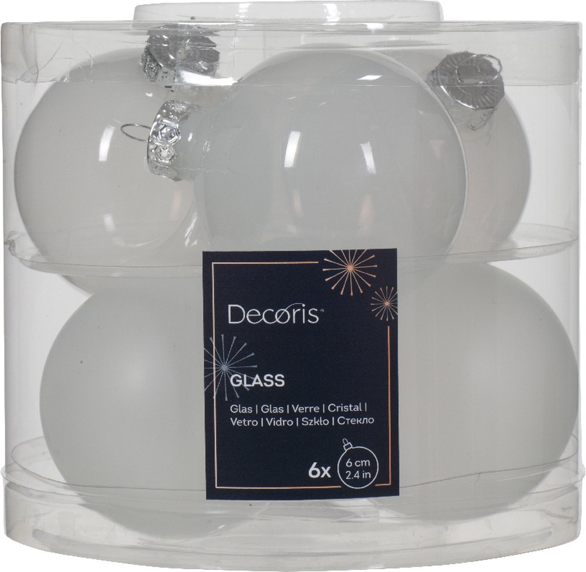 Kerstbal glas d6 cm winterwit 6st kerst