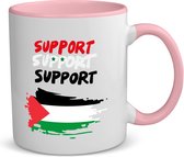 Akyol - support palestina koffiemok - theemok - roze - Palestina - mensen die liefde willen geven aan palestina - degene die van palestina houden - supporten - oorlog - verjaardagscadeautje - gift - geschenk - kado - 350 ML inhoud