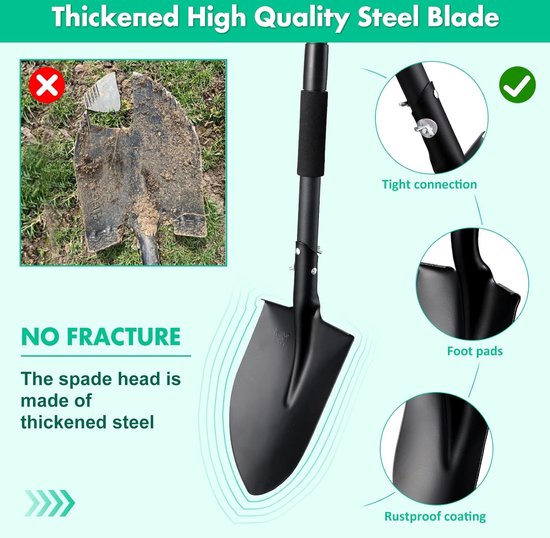 Tuinschep - 102 cm lange steel - robuuste schop om te graven, tuinschep, ronde metalen schoppen voor de tuin, grote D-handel, strandschep, auto-sneeuwschep van Esfox — afbeelding 4