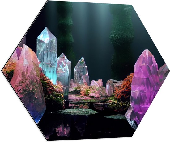 Dibond Hexagon - Kleurrijke Kristallen Verzameling - 70x60.9 cm Foto op Hexagon (Met Ophangsysteem)