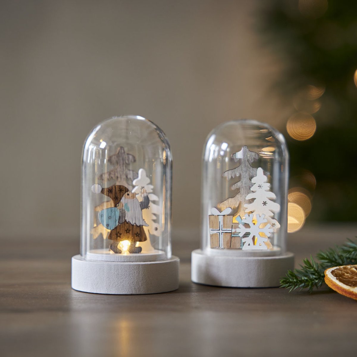 Star Trading Reinbek glazen stolpen - set van 2 verschillende - LED kerstdecoratie - D 5.5 cm - H 9 cm