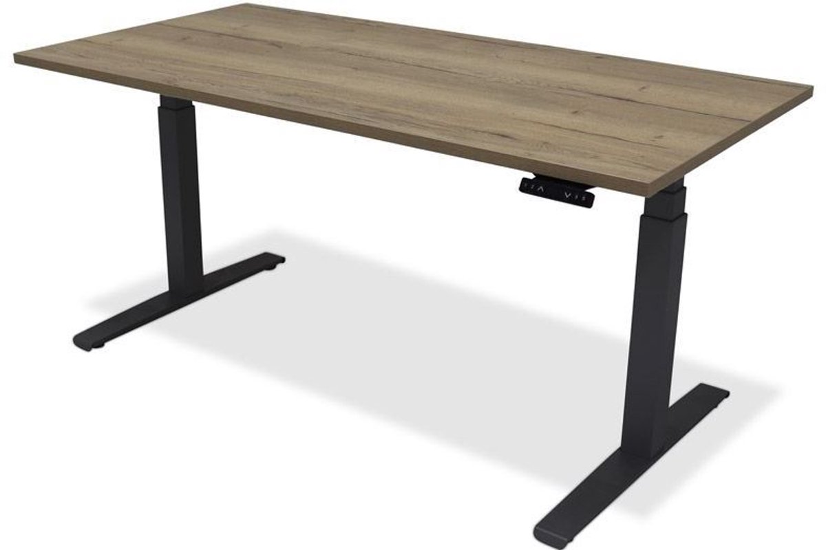 Zit sta bureau - hoog laag bureau - staan zit bureau - staand bureau – verstelbaar bureau – game bureau – 120 x 80 cm – zwart onderstel – natuur eiken bureaublad