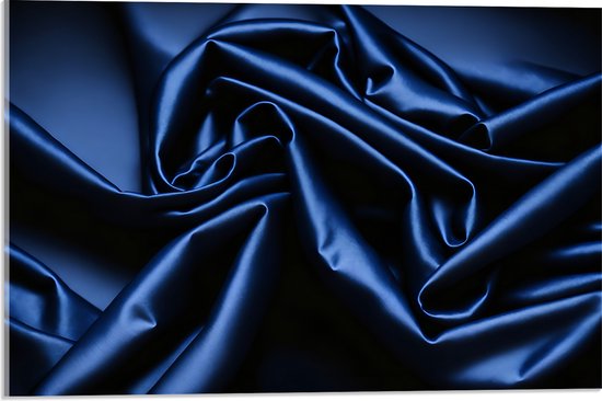 Acrylglas - Opgerolde Blauwe Stof - 60x40 cm Foto op Acrylglas (Wanddecoratie op Acrylaat)