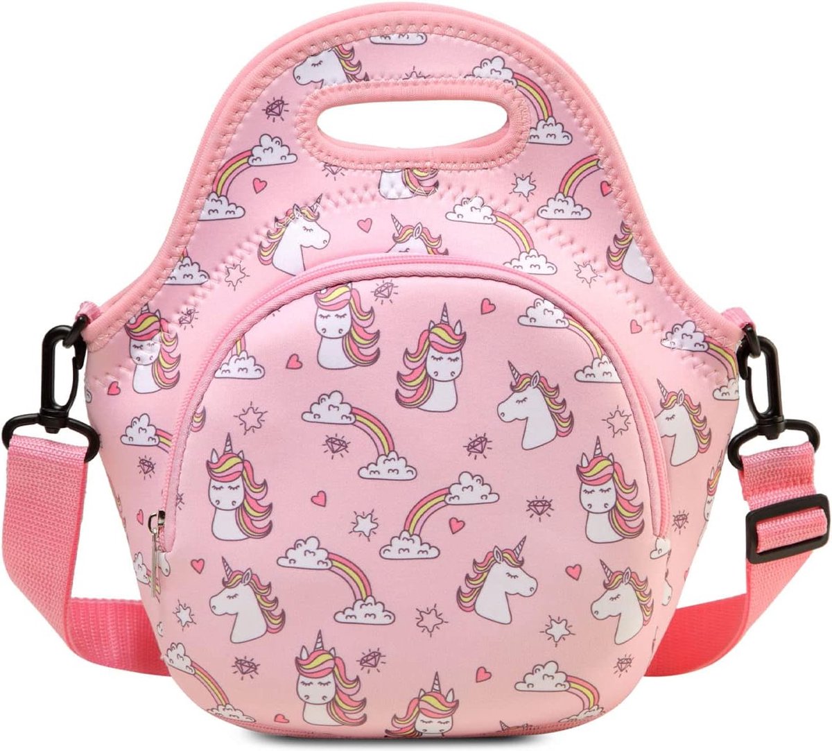 Lunchtas voor kinderen, geïsoleerde lunchtas, schattig, licht neopreen, picknicktas voor school, picknick, lunch, reizen (roze eenhoorn)