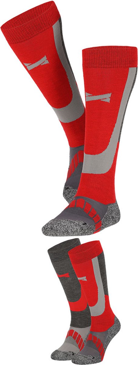 Morethansocks Skisokken Unisex 4-Pack Merino wol t/m 48 Skisokken dames Skisokken heren Rood