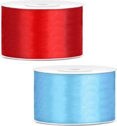 Sierlinten/cadeaulinten/satijnen linten - Set 2x stuks - rood en lichtblauw - 38 mm x 25 meter