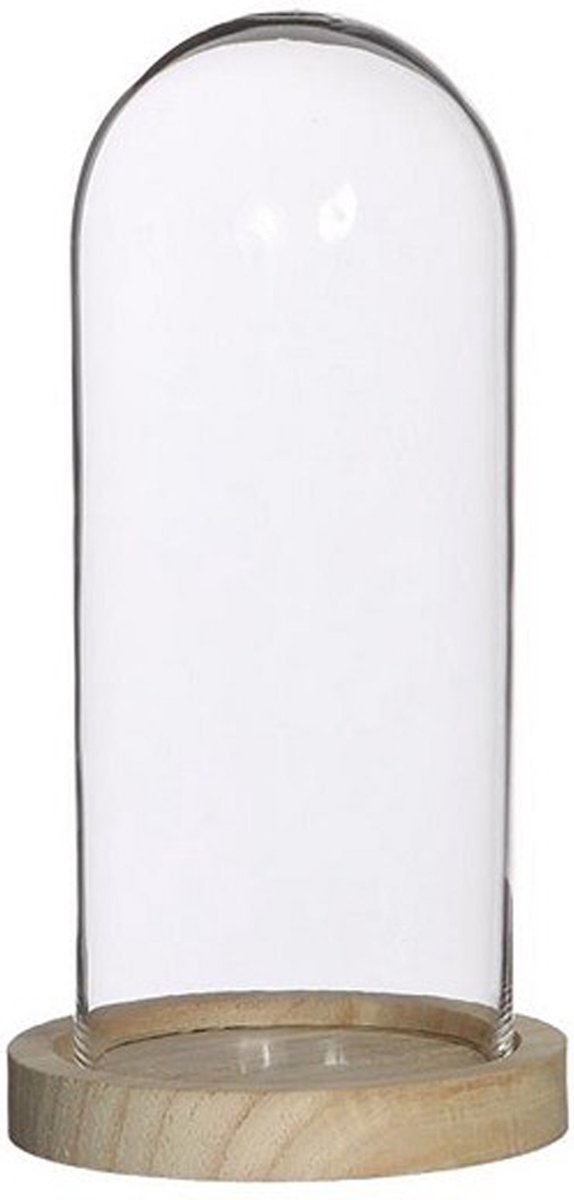 Ideas 4 Seasons Decoratie stolp - glas - houten plateau - D10 x H20 cm