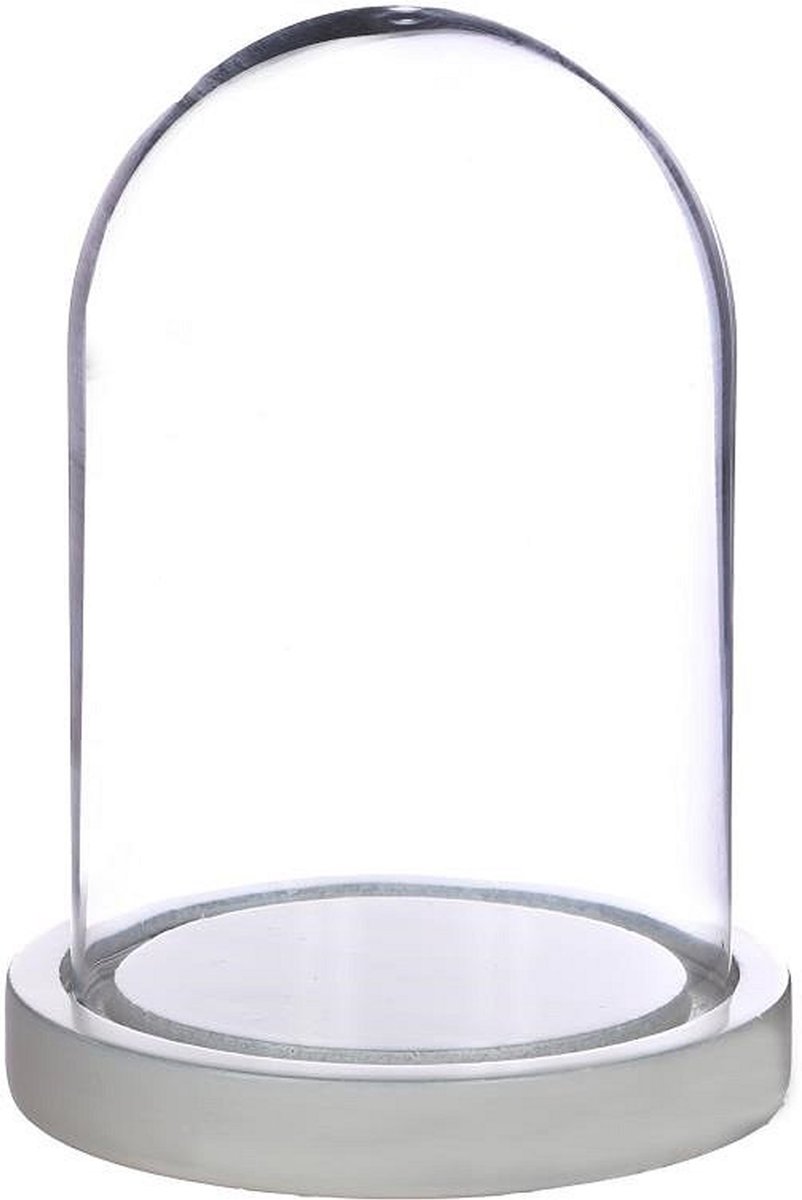 Ideas 4 Seasons Decoratie stolp - glas - houten wit plateau - D12 x H16 cm