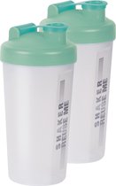 Juypal Shakebekers/Shakers/Bidons - 2x - 700 ml - transparant/groen - kunststof