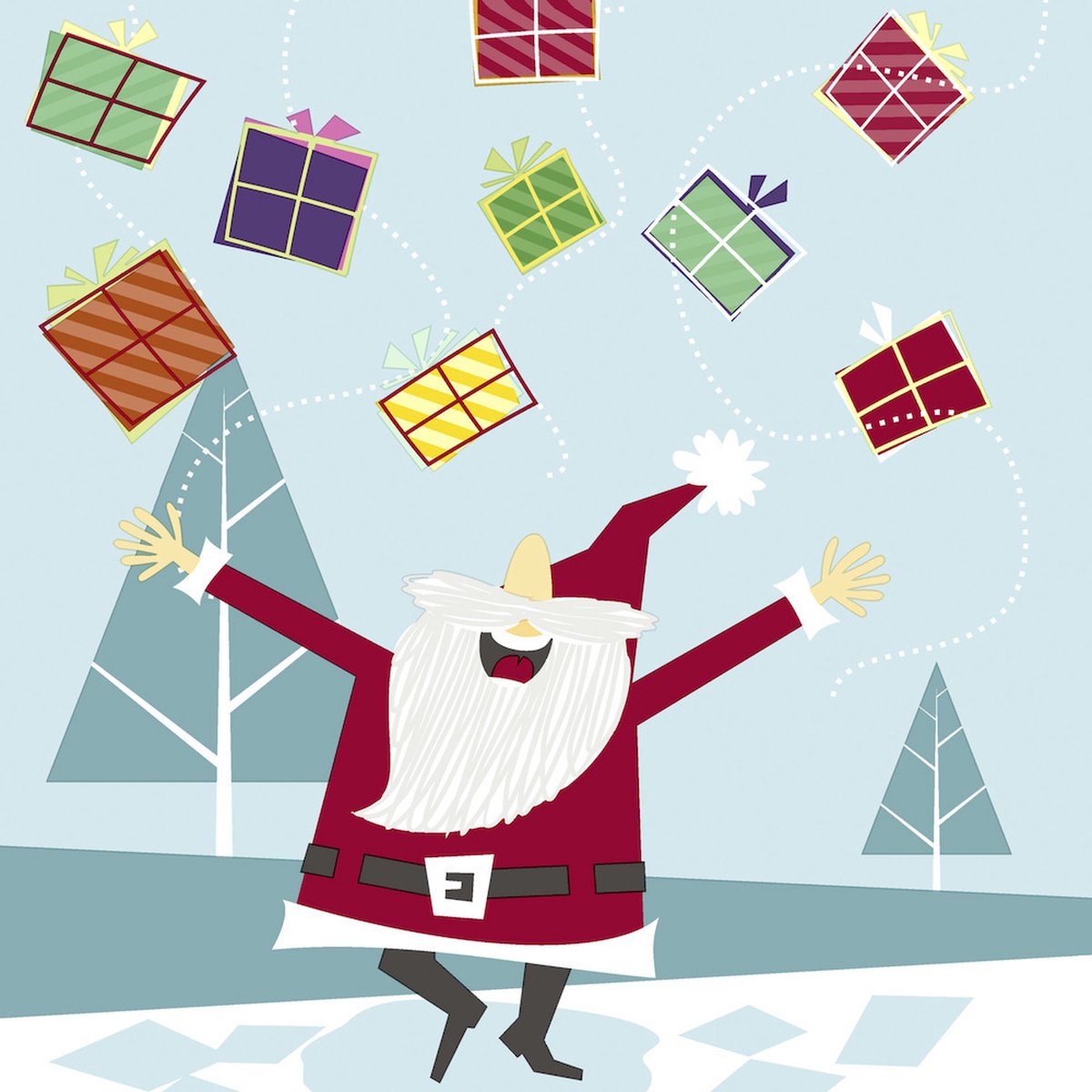 Duni kerst thema servetten - 40x st - 33 x 33 cm - lichtblauw met kerstman