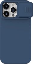 Nillkin CamShield Hoesje Geschikt voor de Apple iPhone 15 Pro - Geschikt voor Draadloos Opladen met Magnetische Ring - Camera Slider Back Cover Blauw