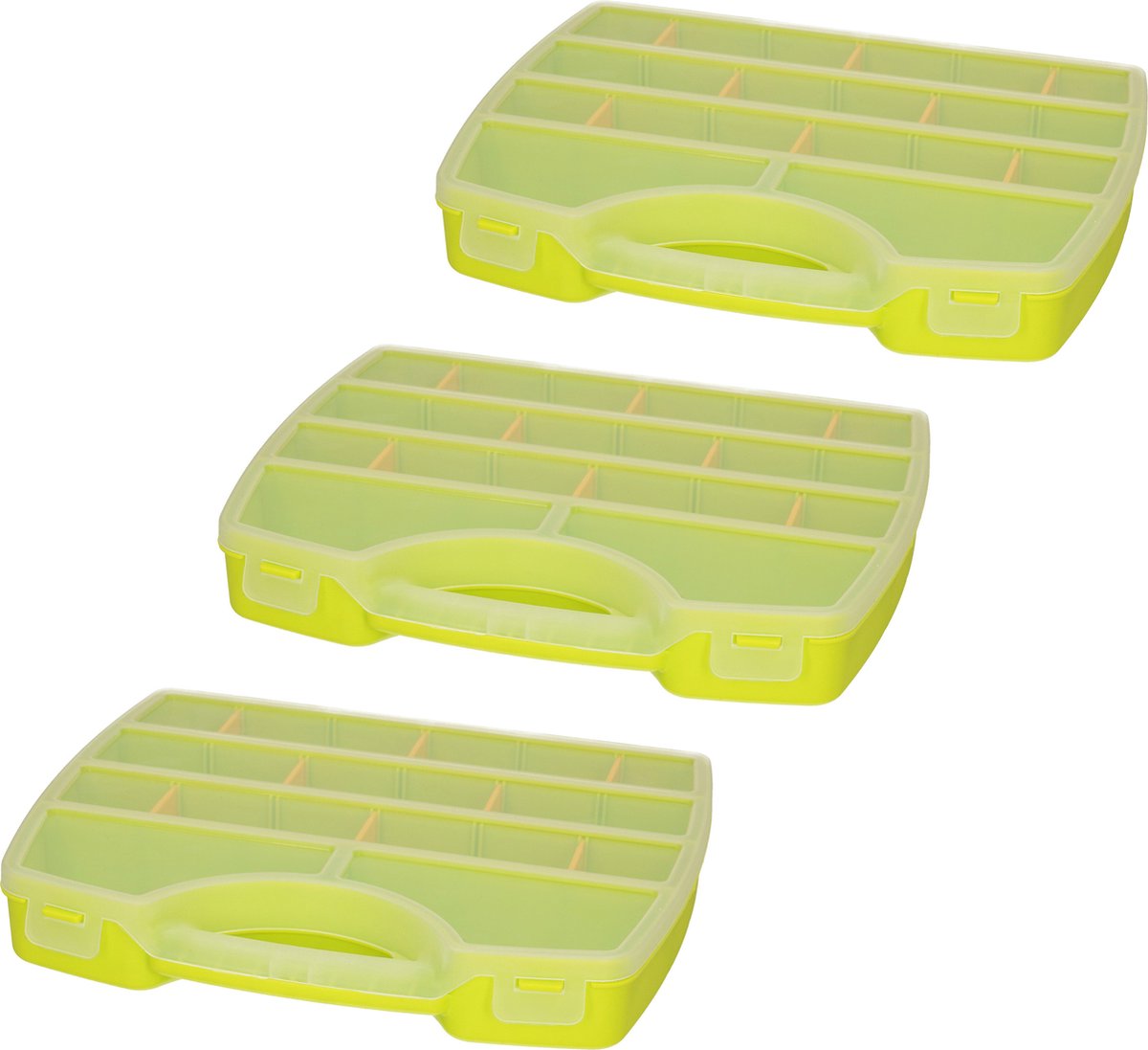 Plasticforte Opbergkoffertje/opbergdoos/sorteerbox - 3x - 13-vaks - kunststof - groen - 25 x 21 x 4 cm