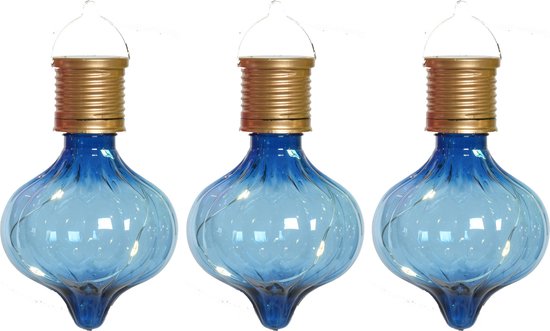 Lampe à suspension solaire Lumineo LED - 3x - Marrakech - bleu cobalt - plastique - D8 x H12 cm