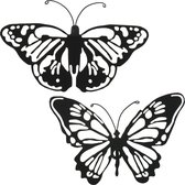Decoris tuin wanddecoratie vlinders - metaal - zwart - 18 x 12 cm